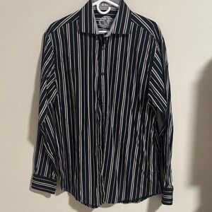 Bugatchi Black and White Stripe Button Down